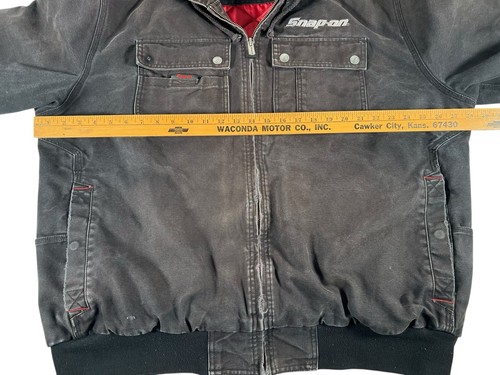 VTG Snap-On Tools Faded Gray Canvas Heavyweight Full Zip Jacket US Flag Sz 2XL - Picture 8 of 17