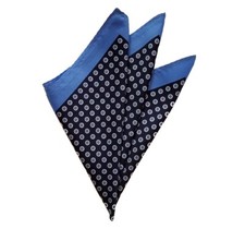 NEW - 100 Silk Pocket Square - Baby Blue  Navy Polka Dot 12.5in