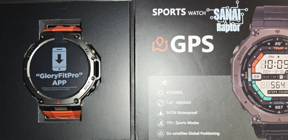 Best Smartwatch gift SANAI Raptor GPS 48mm Orange, Black , 170+sports mode - Image 3 of 4