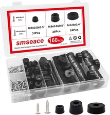 smseace 160PCS(3 Sizes) Black Rubber Feet Boxed for Cutting Board,Built-in... 