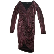 Windsor Womens Size S Maroon Long Sleeve Ruched V Neck Bodycon Sheath Dress Prom