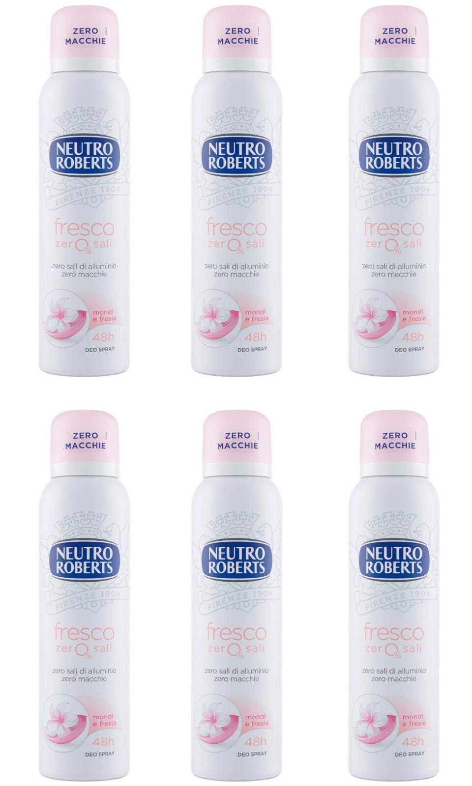 6pz NEUTRO ROBERTS DEODORANTE Spray 48h Fresco MONOI E FRESIA 150 ml