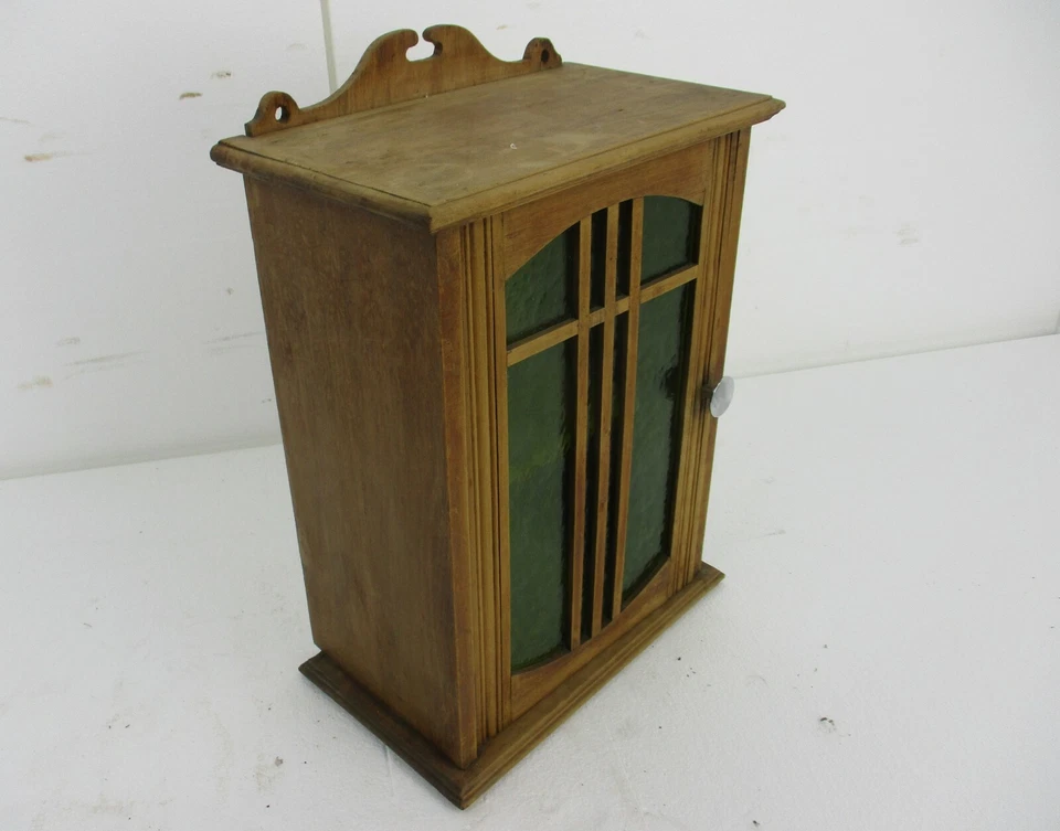 Boticario Baño Medicina Cocina Gabinete Madera Art Deco Vidrio Verde Precioso Foto 4 de 4