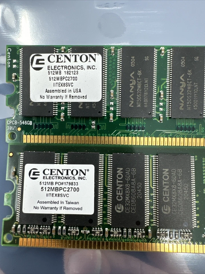 2 STICKs CENTON ELECTRONICS MEMORY 512MB DDR PC2700 - 1GB TOTAL - Image 2 of 3