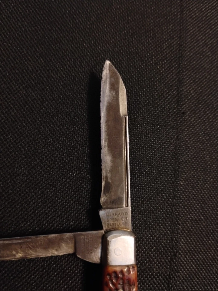 NAVAJA DE BOLSILLO DE DOS HOJAS HIBBARD SPENCER BARTLETT & CO. DE COLECCIÓN HECHA EN EE. UU. Foto 2 de 4