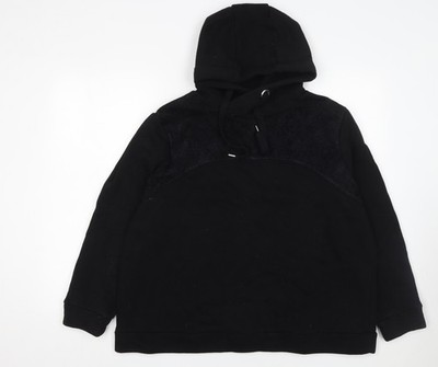 Gallery Damen schwarzer großer Pullover Hoodie mit Spitzendetail