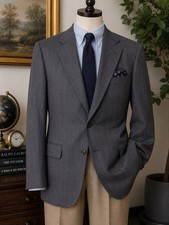 Vintage Polo University Club Ralph Lauren Blazer 42R Gray Stripe Virgin Wool USA