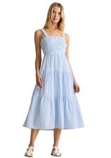 Quince 100% Organic Cotton Gauze Smocked Sleeveless Maxi Dress Sz SM Striped