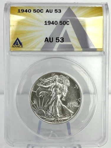 1940 Walking Liberty Half Dollar 50C ANACS AU53 90% Silver Classic