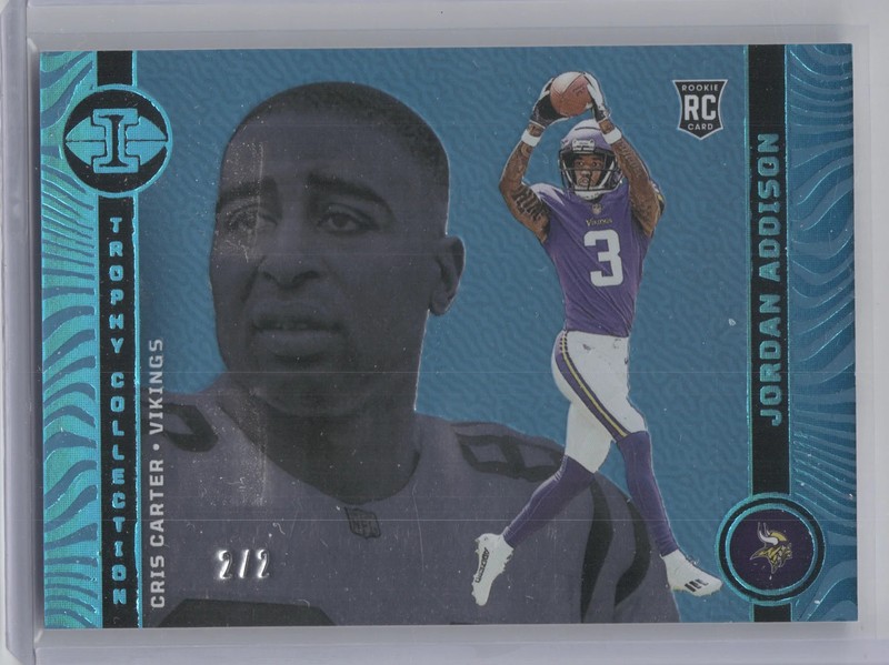 2023 Panini Illusions Trophy Collection Jordan Addison Cris Carter  Teal 2/2 RC