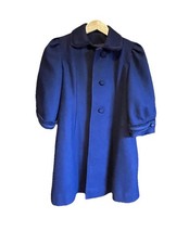 Vintage Girls Wool Coat Size 7 Navy Blue Bow Back Mid-Century ILGWU