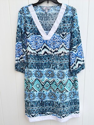 Tina Stephens Large Tunic Blouse Shirt Cover Up Dress Women s 3/4 Sleeves
