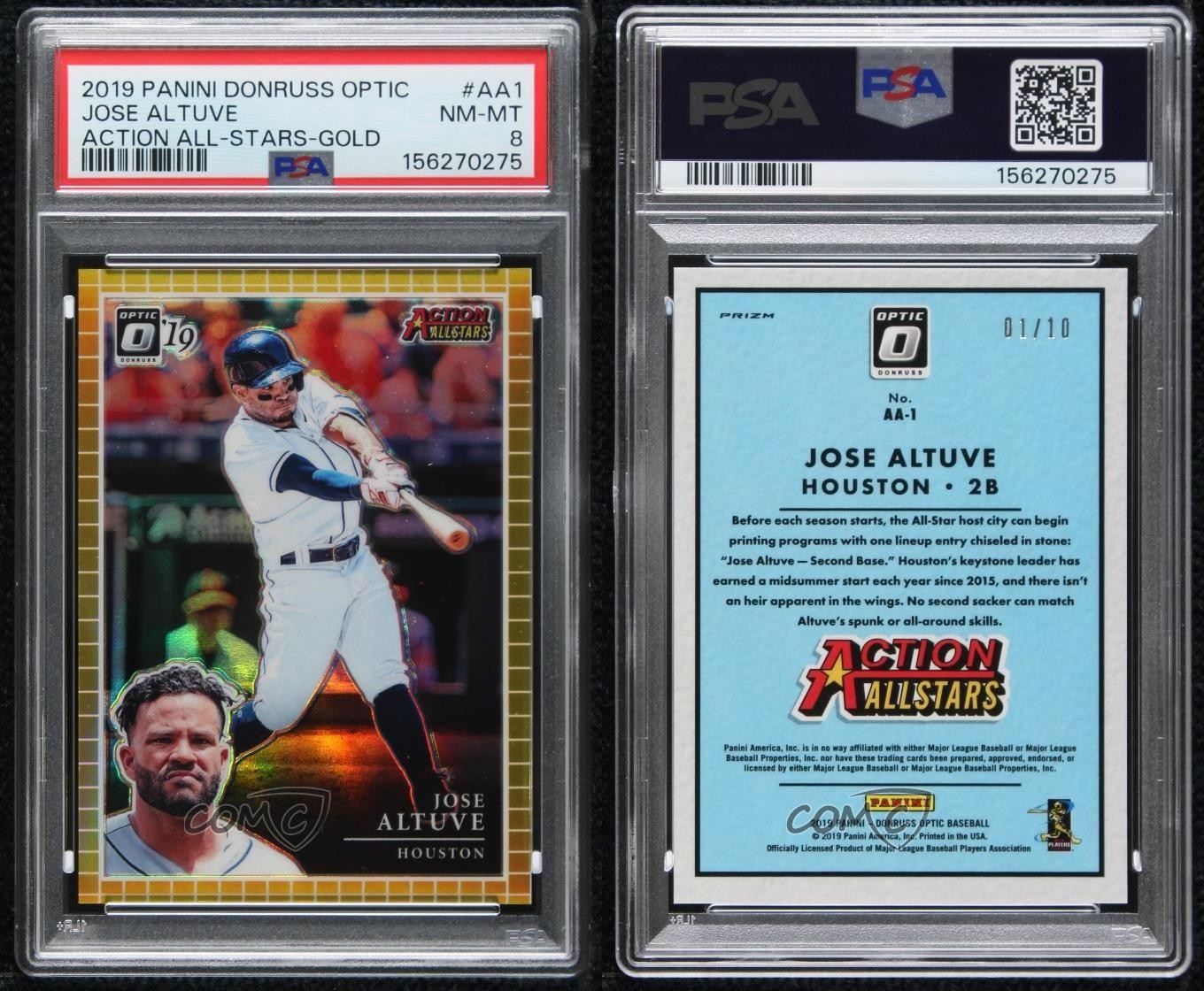 2019 Panini Donruss Optic Action All-Stars Gold Prizm 1/10 Jose Altuve PSA 8 view 3