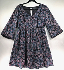 Lily Rose Dress Womens M Floral Fit Flare V Neck 3/4 Sleeve Casual Lightweight