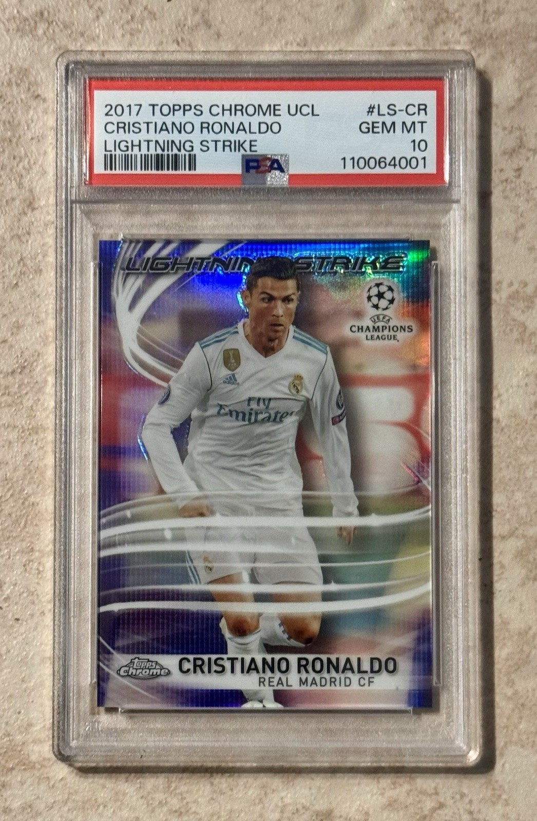 2017 TOPPS CHROME UEFA UCL LIGHTNING STRIKE #LS-CR CRISTIANO RONALDO PSA 10