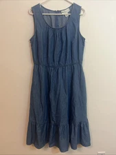 Ella Simone L Denim Dress Sleeveless Ruffle Hem Prairie Modest Cottagecore Farm