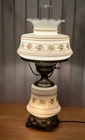 Vtg 1961 Quoizel Abigail Adams GWTW Hurricane 18" Table Lamp Milk Glass Floral