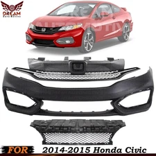 Front Bumper Cover Paintable & Grille Assembly Chrome For 2014-2015 Honda Civic