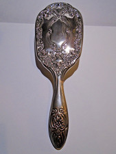 Vintage Silver Plated Art Nouveau Hair Brush 8" Length with Floral Pattern