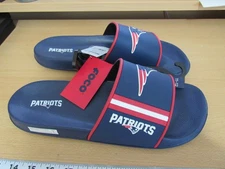 New FOCO Patriots Logo Foam Slide Flip Flop Sandals Size L 11 12 Mens Blue