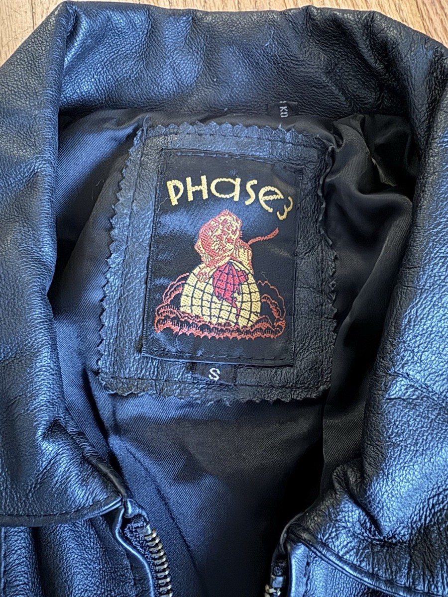 Vintage 90's Phase 3 World Flags Bomber Leather Jacket Size Small