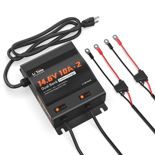 LiTime 14.6V 10Ax2 Bank Battery Charger for 12V Lithium LFP AGM GEL-Refurbished