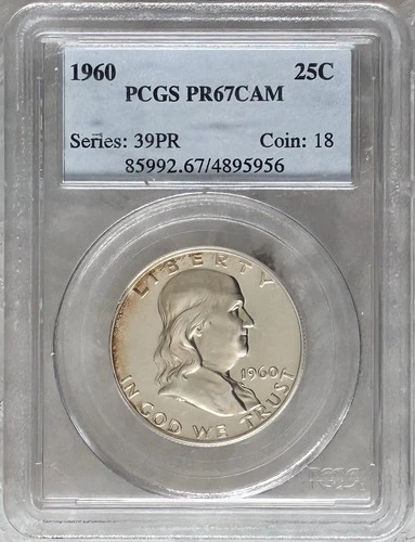 1960 Silver Proof 50c Franklin Half DollarPCGS PR67 CAM Coin #956 Label Error