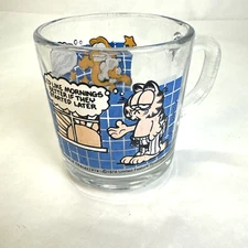 VTG 1978 McDonalds Garfield MORNINGS EVENINGS Jim Davis Glass Coffee Cup Mug