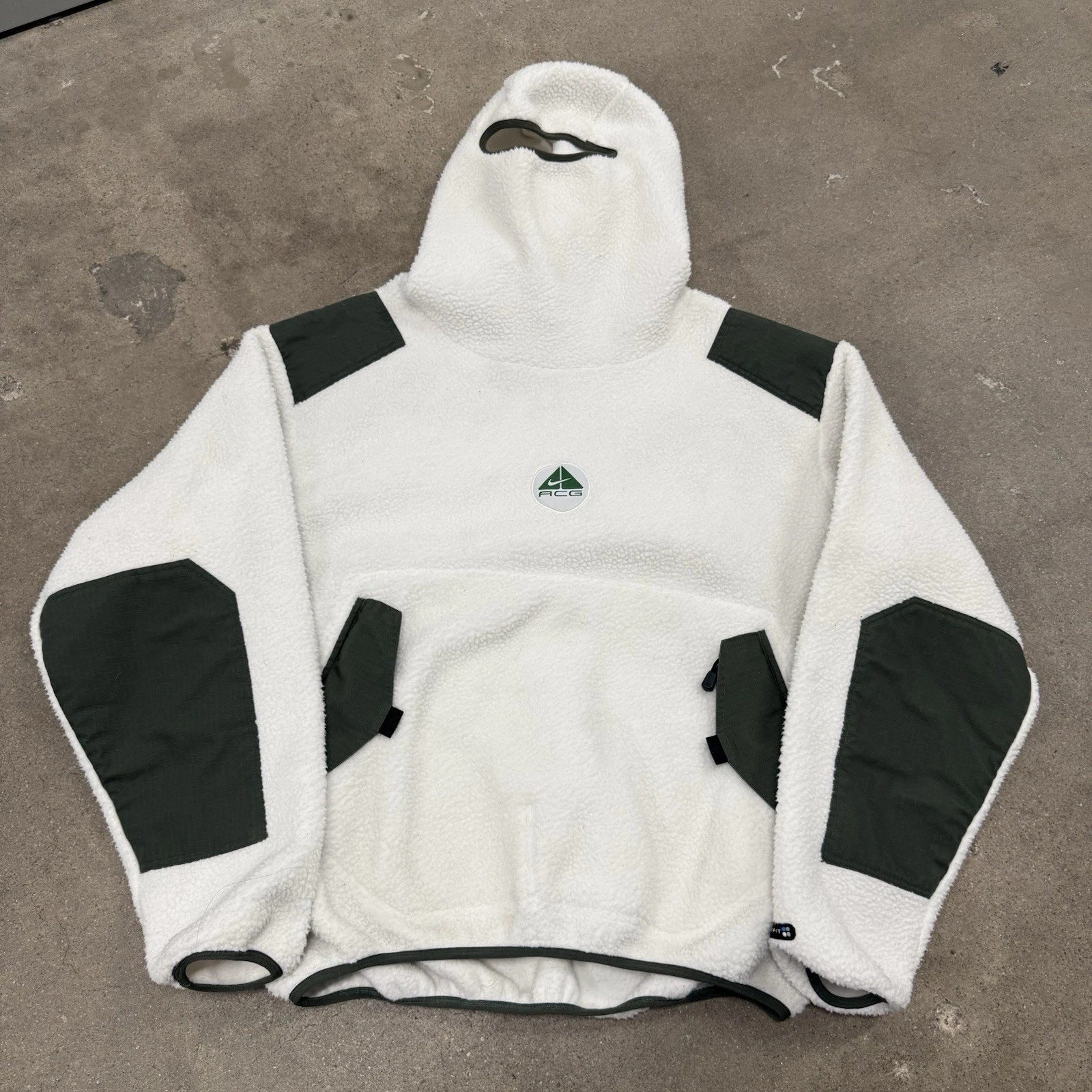 Vintage Rare Nike ACG Ninja Fleece Balaclava Hoodie White Sherpa Jacket Large