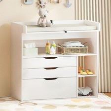 Changing Table Dresser Baby Diaper Change Station with 3 Drawers White