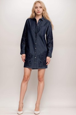 knee length dresses for ladies Medium Wash Short Sleeve Denim Mini Dress – Madida Clothing main image 1