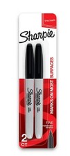 Sharpie Permanent Markers, Fine Point, Black, 2 Count