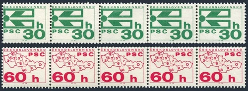 Czechoslovakia 1978-1979 strips/5,MNH.Mi 2340-2341. Coil stamps 1976,Postal Code