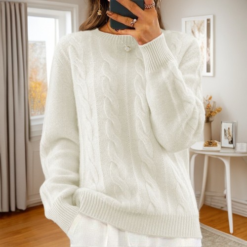 Winter Women Pullover Sweater Jumper Casual Cable Chunky KNITTED Loose Tops SIZE - Picture 4 of 19