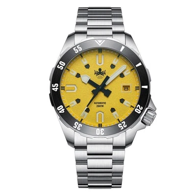 Phoibos APOLLO 200M Acier Automatique Jaune Date Céramique Plongée Montre Homme - Photo 1/4