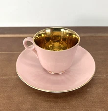 Figgjo Flint Norway Espresso Coffee Cup & Saucer Set, Gold & Pink Colors