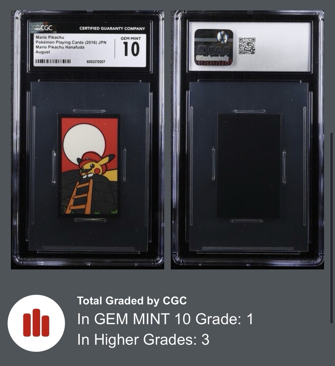 Pokémon Japanese Hanafuda 2016 Mario Pikachu CGC GEM MINT 10 RARE