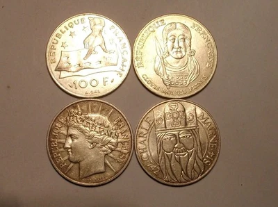👑 Lot de 4 pièces 100 Francs Argent 1988, 1990, 1991, 1996 👑 - Photo 1/3