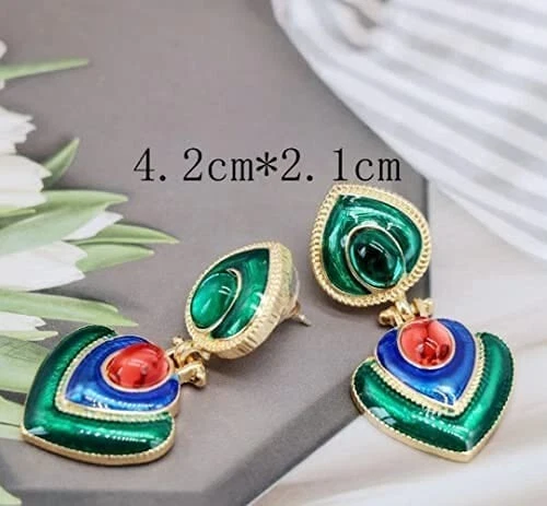 Brincos de declaração verde, brinco de gota multicolorido folheado a ouro - Imagem 3 de 4