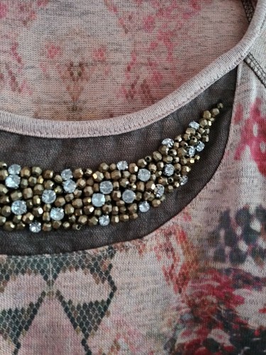 One World Plus Size 2X Knit Top Snakeskin Print Rhinestones Women's Beaded Sheer - Picture 8 of 11