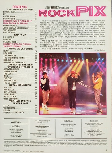 Cream Rock Pix Magazine Vol 1 No 7 Aug 1987 LL Cool J Beastie Boys Duran Duran - Picture 2 of 7