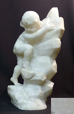 AA 1880 LUCHINI superbe statue sculpture marbre 14kg42cm enfant lézard putti    - Photo 1/4
