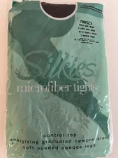 Silkies Microfiber Tights Control Top Queen XL Compression Dark Brown Vtg NIP