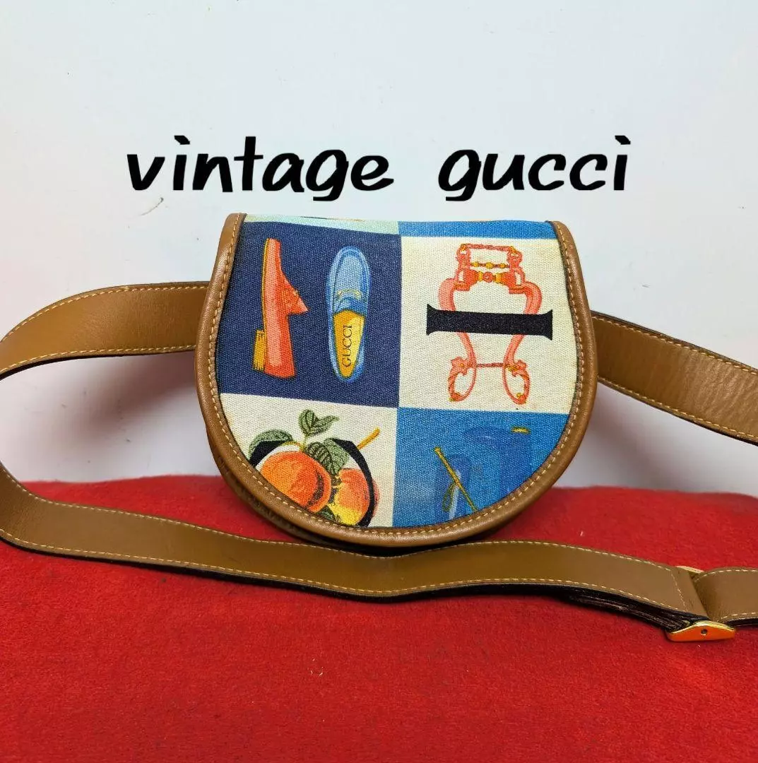 GUCCI Guccissimo Sac Ceinture Taille Sac Body Bag Cuir Marron x Multicolore Occasion Ex+
