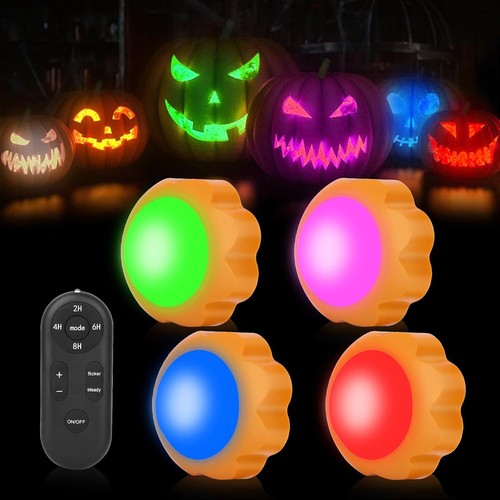 4 Stück Halloween Kürbis Lichter LED Lichter Batteriebetrieben mit Fernbedienung & Timer