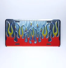 CHROME FLAMES FIERY HOT ROD 3D EMBOSSED METAL NOVELTY CAR LICENSE PLATE AUTO TAG