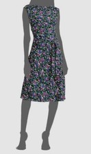 $185 Ralph Lauren Women's Black Vilodie Printed Cap Sleeve Sheath Dress Size 8