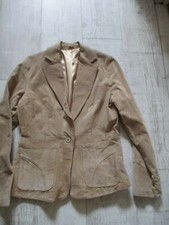 Dorothy Perkins Ladies Vintage Retro Genuine Suede Leather Jacket Size 12 Beige