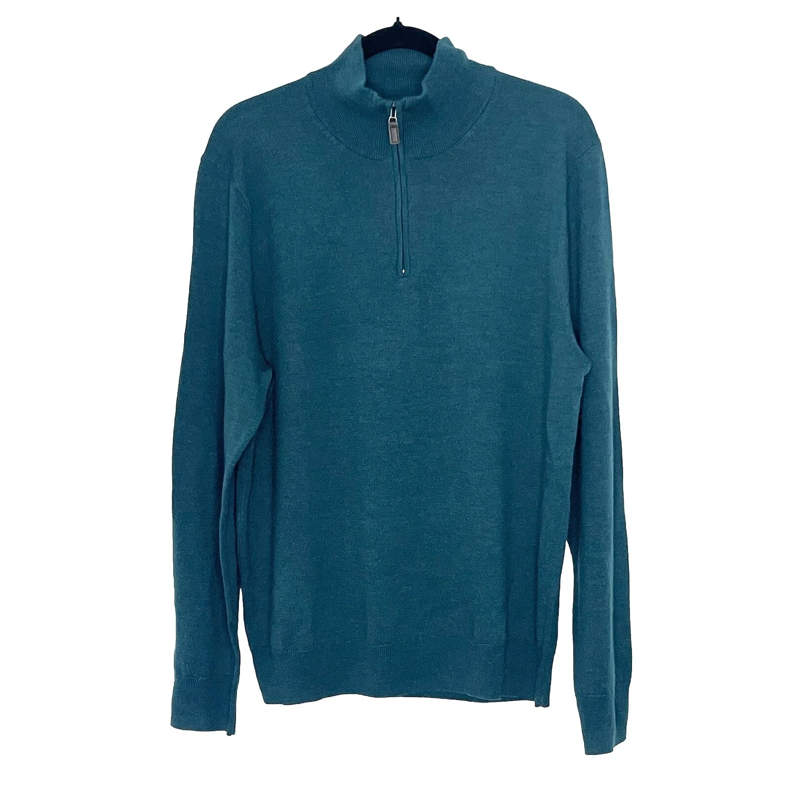 Jos A Bank Sweater Men L Green100% Merino Wool Traveler 1/4 Zip Pullover Grandpa