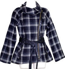 Heartloom Black Gray Wool Blend Plaids Checks Women Coat Size:s